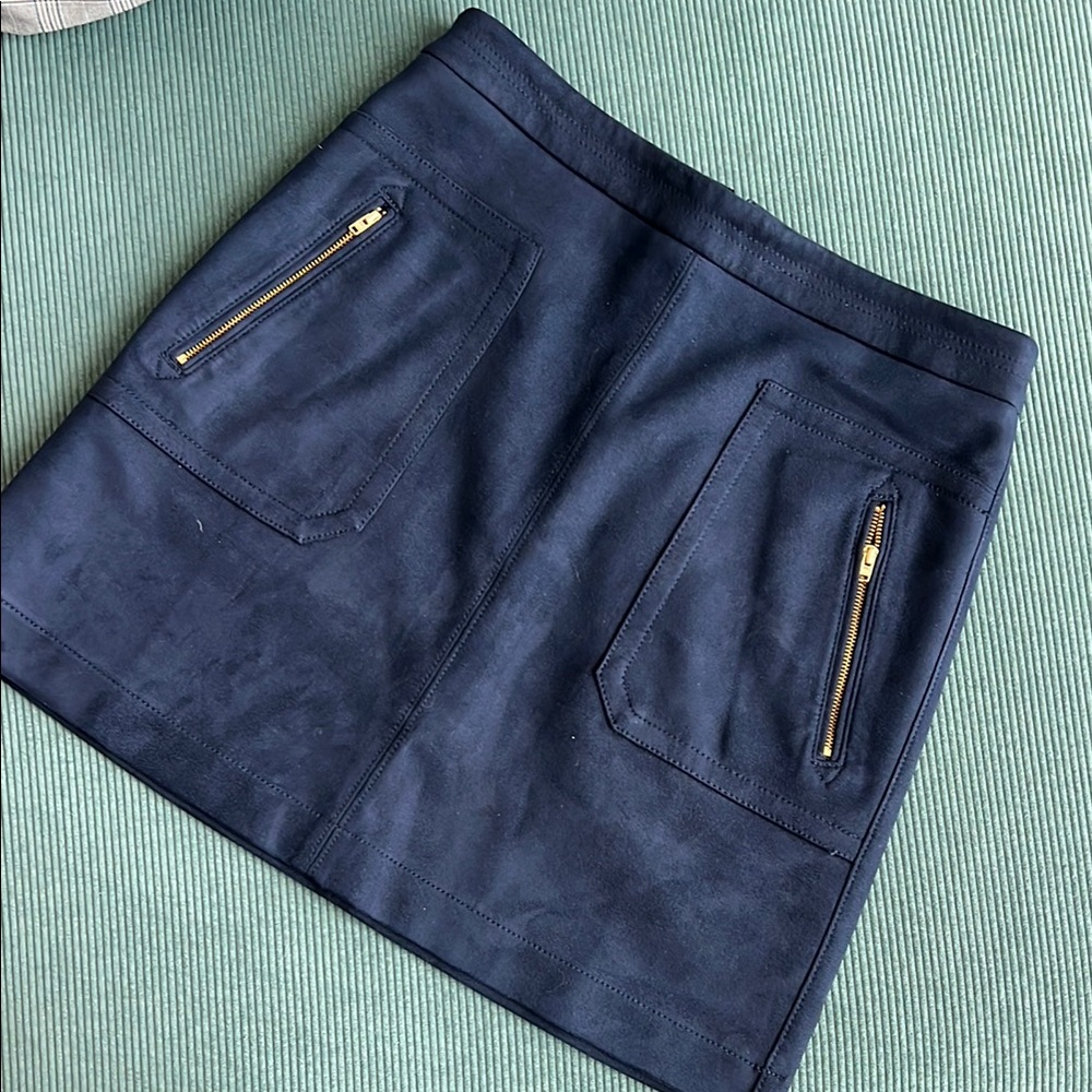 Navy Blue Suede Mini Skirt